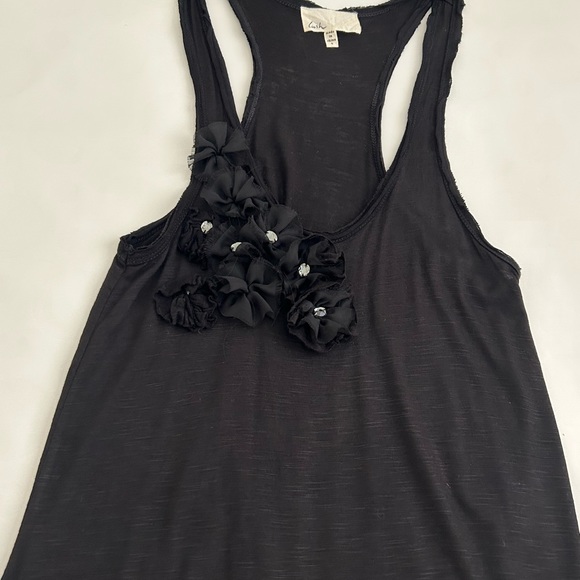 Lush Brand Black Flowy Tank Top Tunic Flower Embellished Sz XS/SM 100% Rayon - Picture 5 of 15